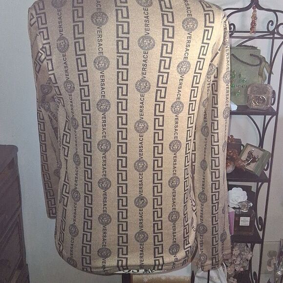 Versace Beige and Black Logo Long Sleeve Shirt Size Medium - Picture 5 of 7
